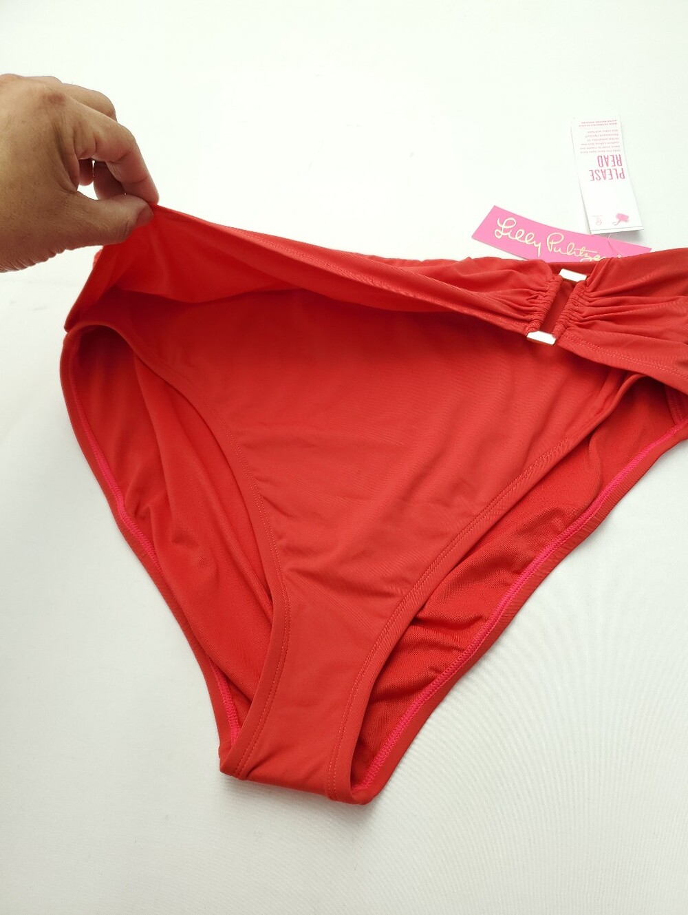 NEW Lilly Pulitzer Neil Ruby Red High Waist Bikini Bottom Ruched Waistband Sz 16 - Picture 7 of 10